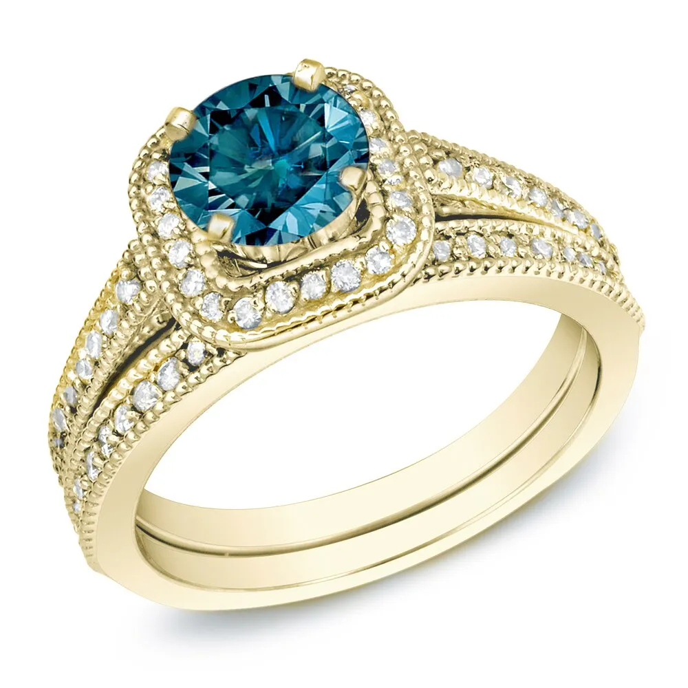 Auriya 14k Gold 1 carat TW Unique Halo Blue Diamond Engagement Ring Set sold by Zulily