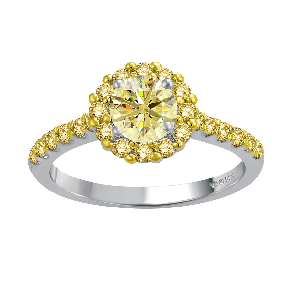 Sterling Silver with Yellow Moissanite and Yellow Sapphire Halo Ring sold by Zulily