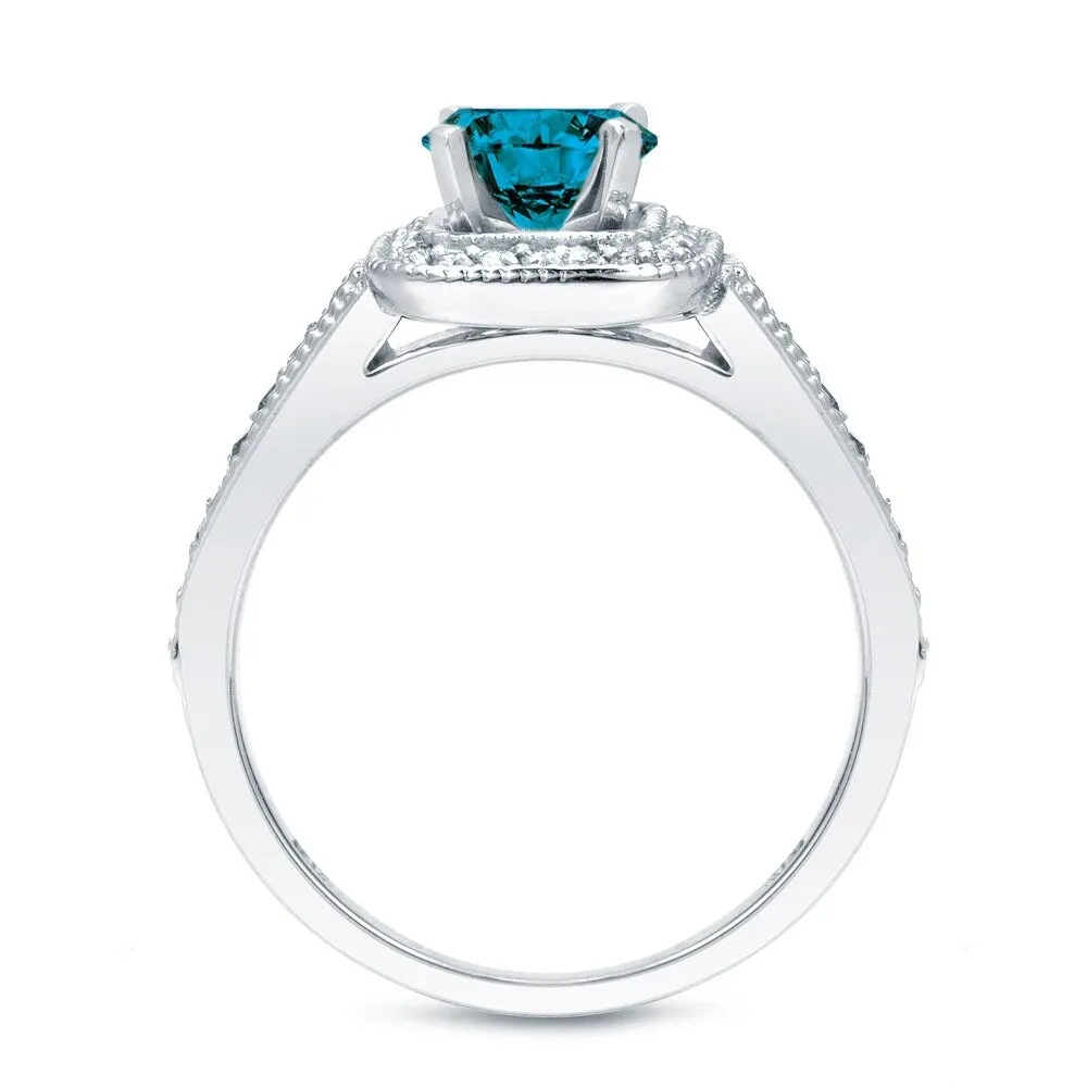 Auriya 14k Gold 1 carat TW Unique Halo Blue Diamond Engagement Ring Set sold by Zulily product image thumbnail 4