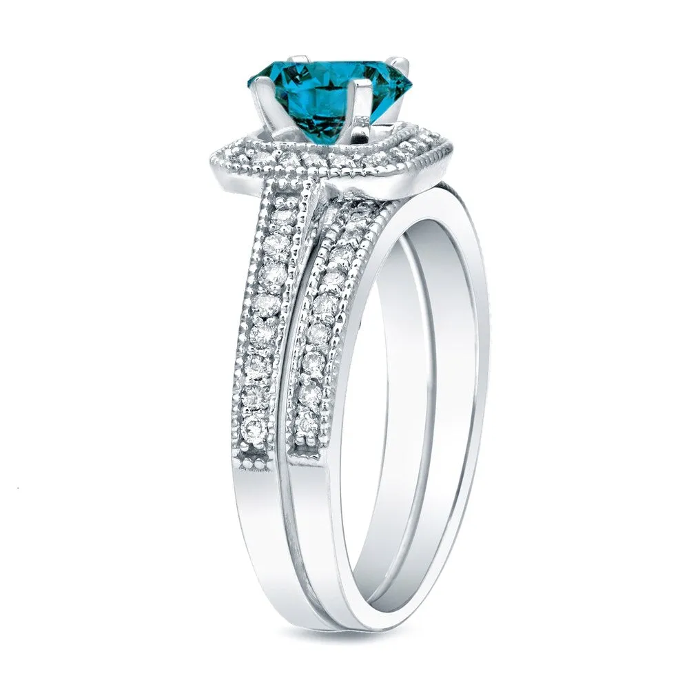 Auriya 14k Gold 1 carat TW Unique Halo Blue Diamond Engagement Ring Set sold by Zulily product image thumbnail 5