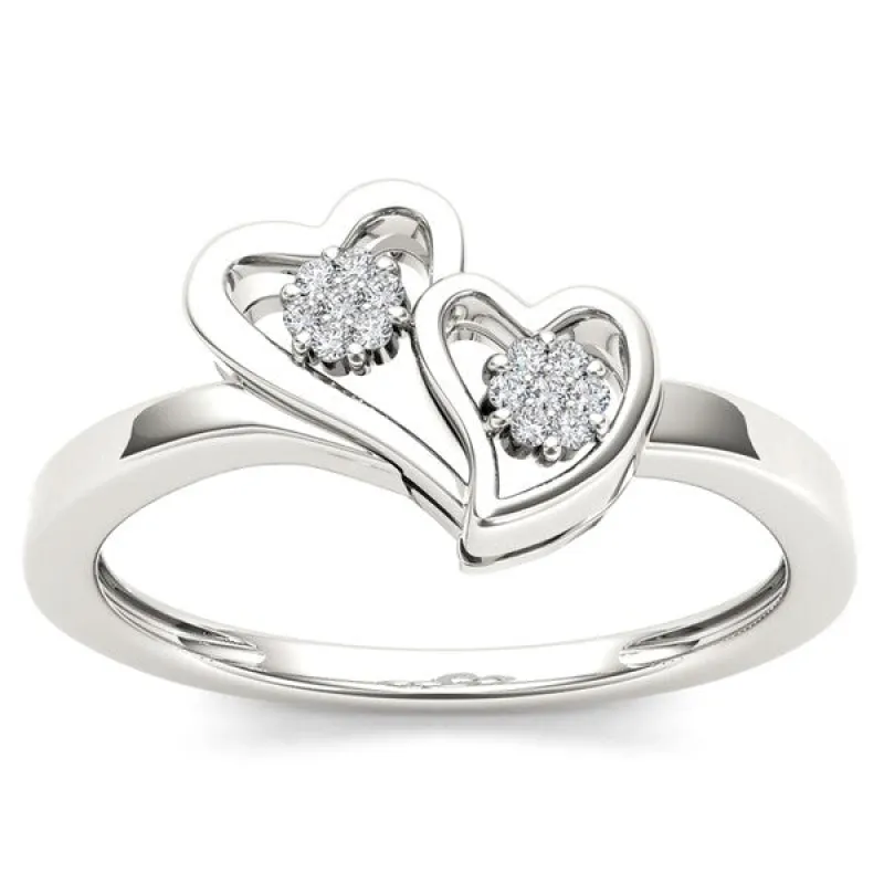 De Couer 10k White Gold Diamond Accent Double Heart Ring sold by Zulily