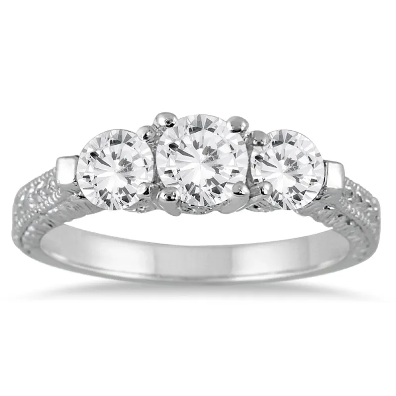 1 1/3 Carat TW Diamond Three Stone Engagement Ring in 14K White Gold sold by Zulily