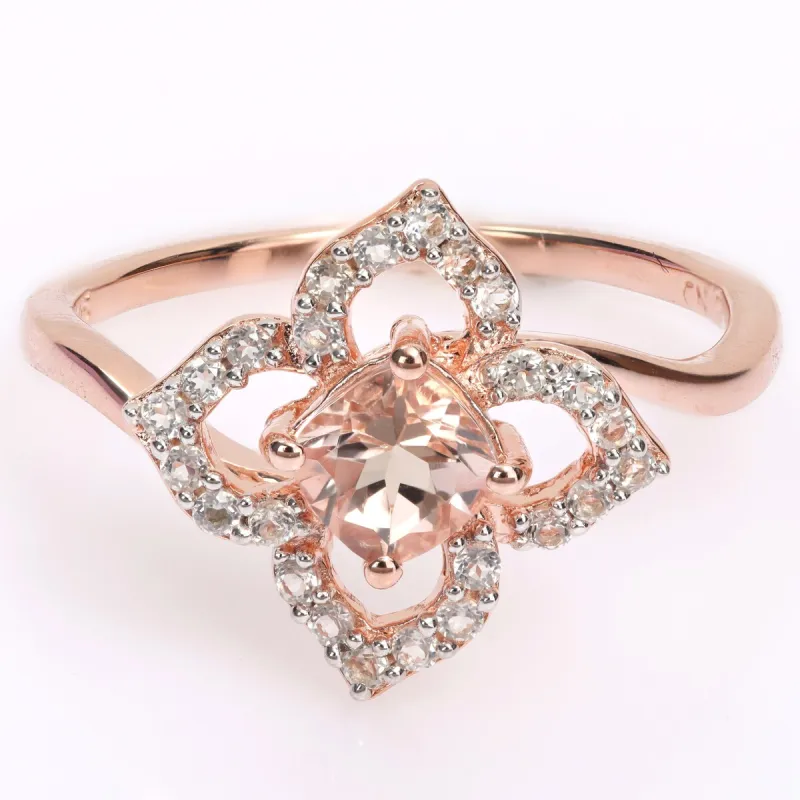 Miadora Cushion-cut Morganite and White Topaz Quatrefoil Floral Ring in Rose Plated Sterling Silver sold by Zulily
