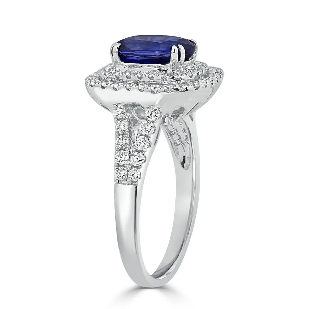 Auriya Vintage 2 1/2ct Oval-cut Blue Sapphire and 5/8ctw Halo Diamond Engagement Ring 18K Gold sold by Zulily product image thumbnail 4