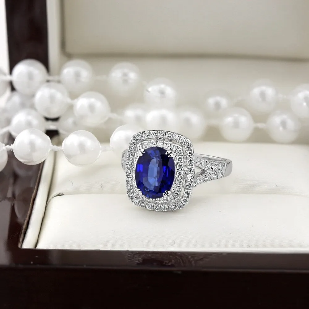 Auriya Vintage 2 1/2ct Oval-cut Blue Sapphire and 5/8ctw Halo Diamond Engagement Ring 18K Gold sold by Zulily