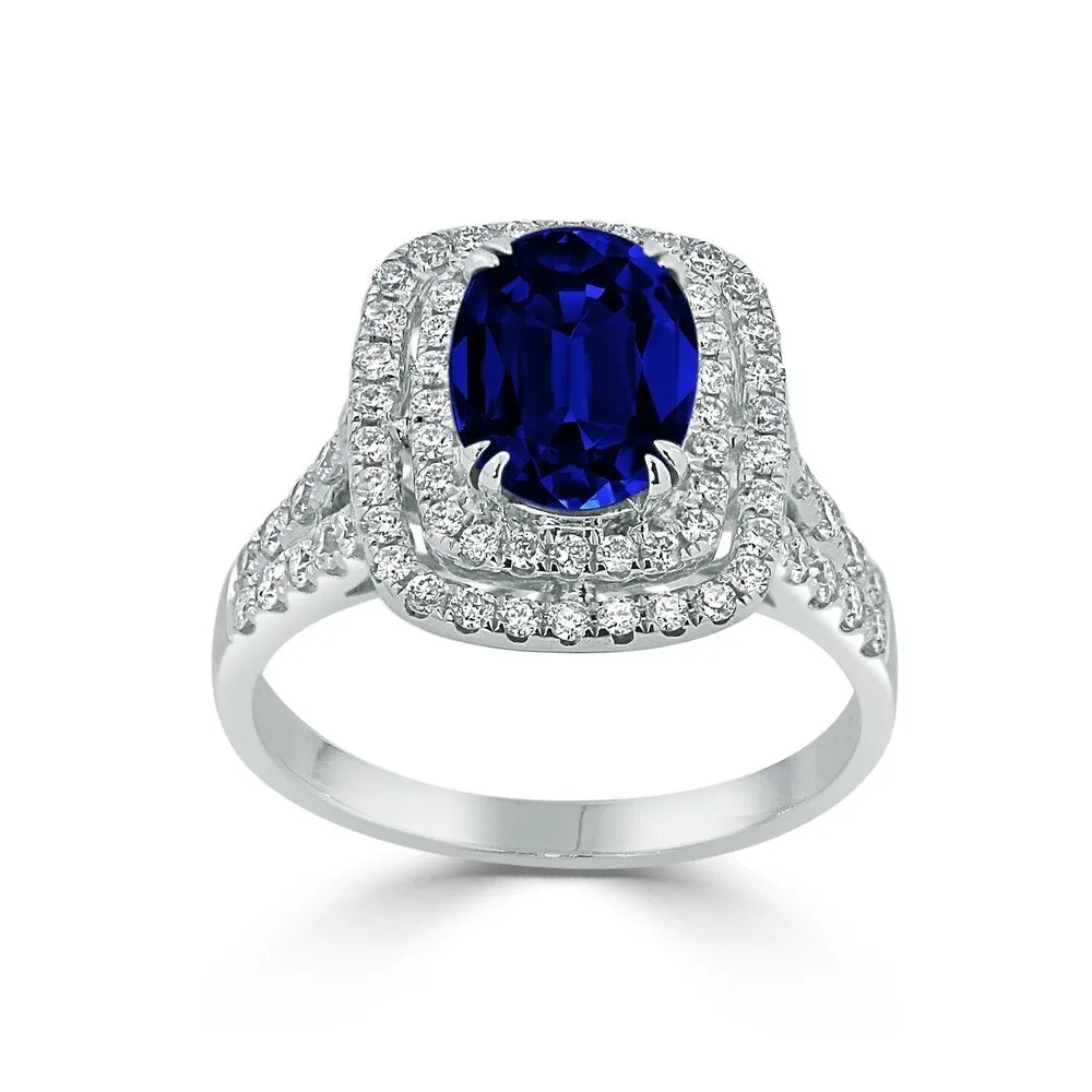 Auriya Vintage 2 1/2ct Oval-cut Blue Sapphire and 5/8ctw Halo Diamond Engagement Ring 18K Gold sold by Zulily product image thumbnail 3