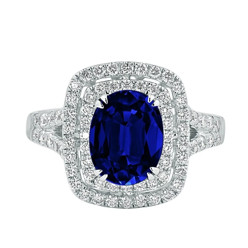 Auriya Vintage 2 1/2ct Oval-cut Blue Sapphire and 5/8ctw Halo Diamond Engagement Ring 18K Gold sold by Zulily product image thumbnail 2