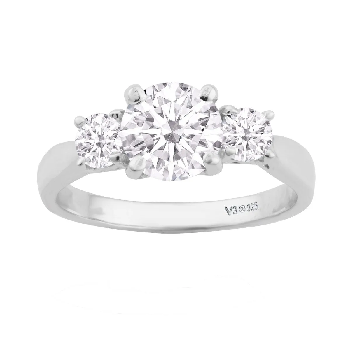 Sterling Silver with Moissanite Three Stone Ring sold by Zulily