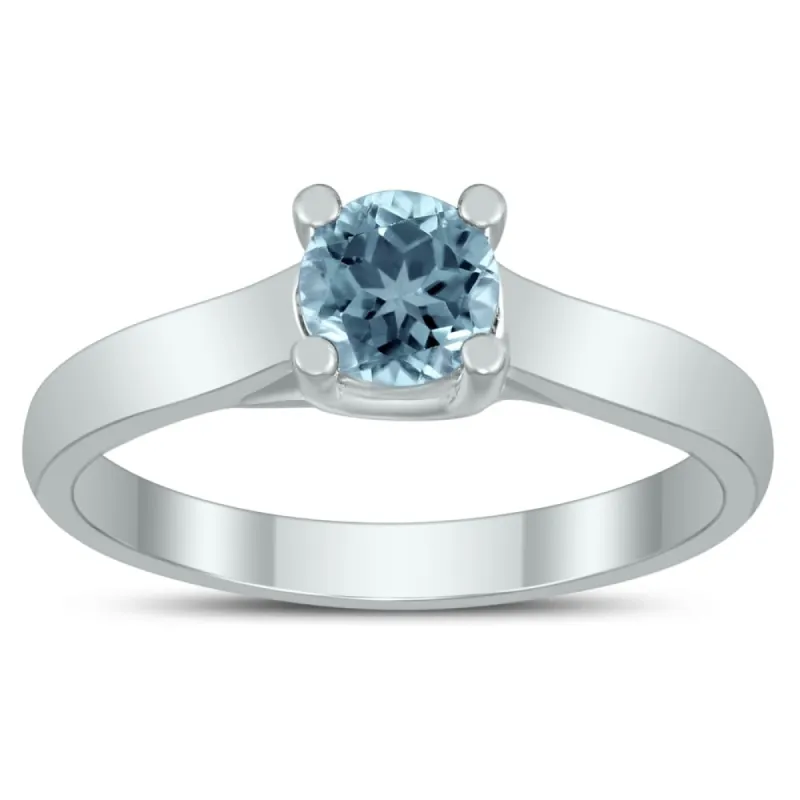 Round 5MM Aquamarine Cathedral Solitaire Ring in 10K White Gold sold by Zulily