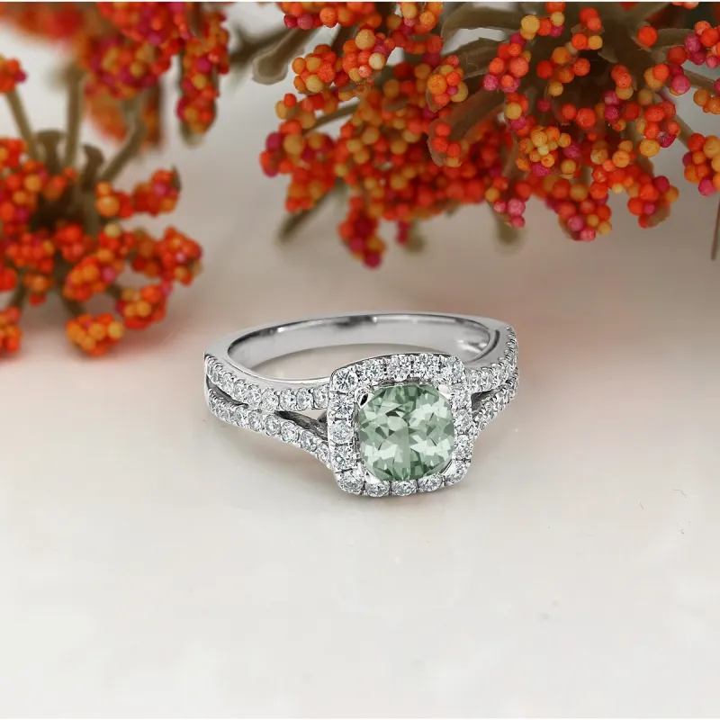 Auriya 1/2ct Cushion-cut Green Amethyst Halo Diamond Engagement Ring 5/8ctw 14k Gold sold by Zulily