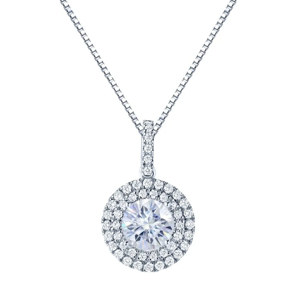 Auriya 14k Gold 3 1/2ct Double Halo Moissanite and Diamond Necklace 3/4ct TDW sold by Zulily