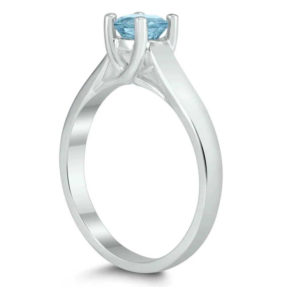 Round 5MM Aquamarine Cathedral Solitaire Ring in 10K White Gold sold by Zulily product image thumbnail 2