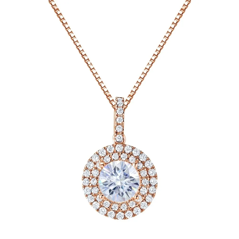 Auriya 14k Gold 3 1/2ct Double Halo Moissanite and Diamond Necklace 3/4ct TDW sold by Zulily product image thumbnail 3