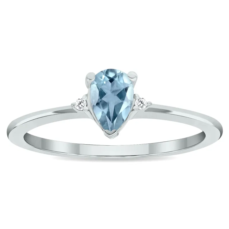 Women's Aquamarine and Diamond Classic Band in 10K White Gold sold by Zulily