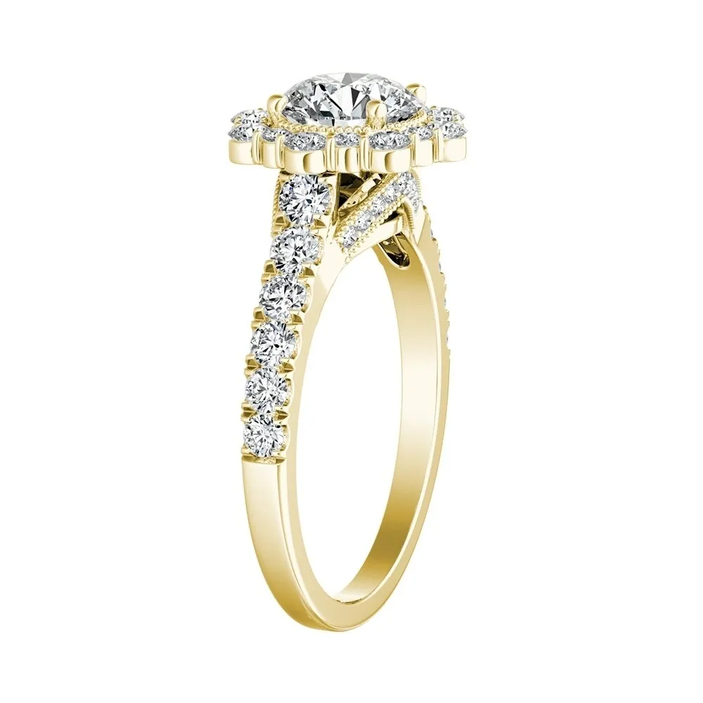Auriya 14k Gold Vintage Round 4ct Moissanite and 3/4ctw Halo Diamond Engagement Ring sold by Zulily product image thumbnail 2