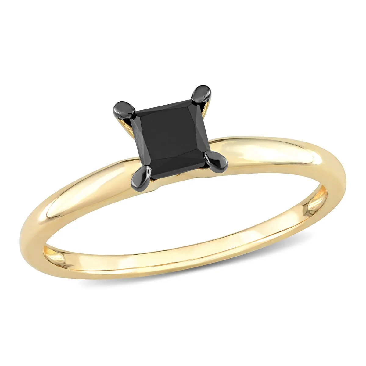 Miadora 3/4ct TDW Princess-cut Black Diamond Solitaire Engagement Ring in 14k Yellow Gold sold by Zulily product image thumbnail 2