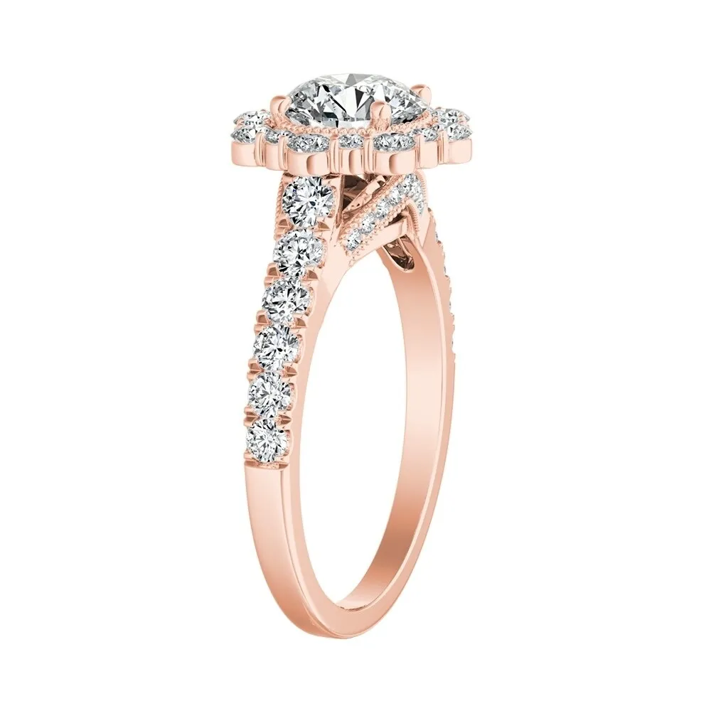 Auriya 14k Gold Vintage Round 4ct Moissanite and 3/4ctw Halo Diamond Engagement Ring sold by Zulily product image thumbnail 3