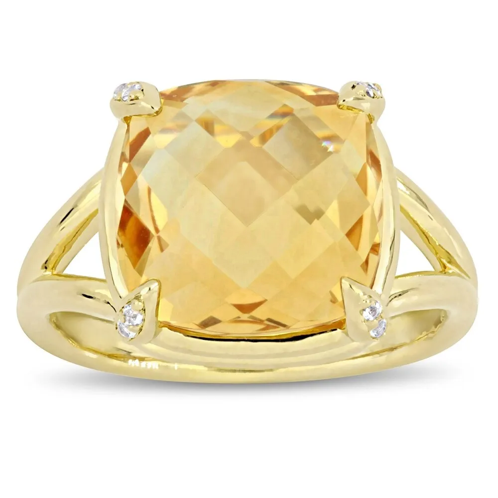 Miadora Yellow Plated Sterling Silver Citrine and White Topaz Split Shank Cocktail Ring sold by Zulily