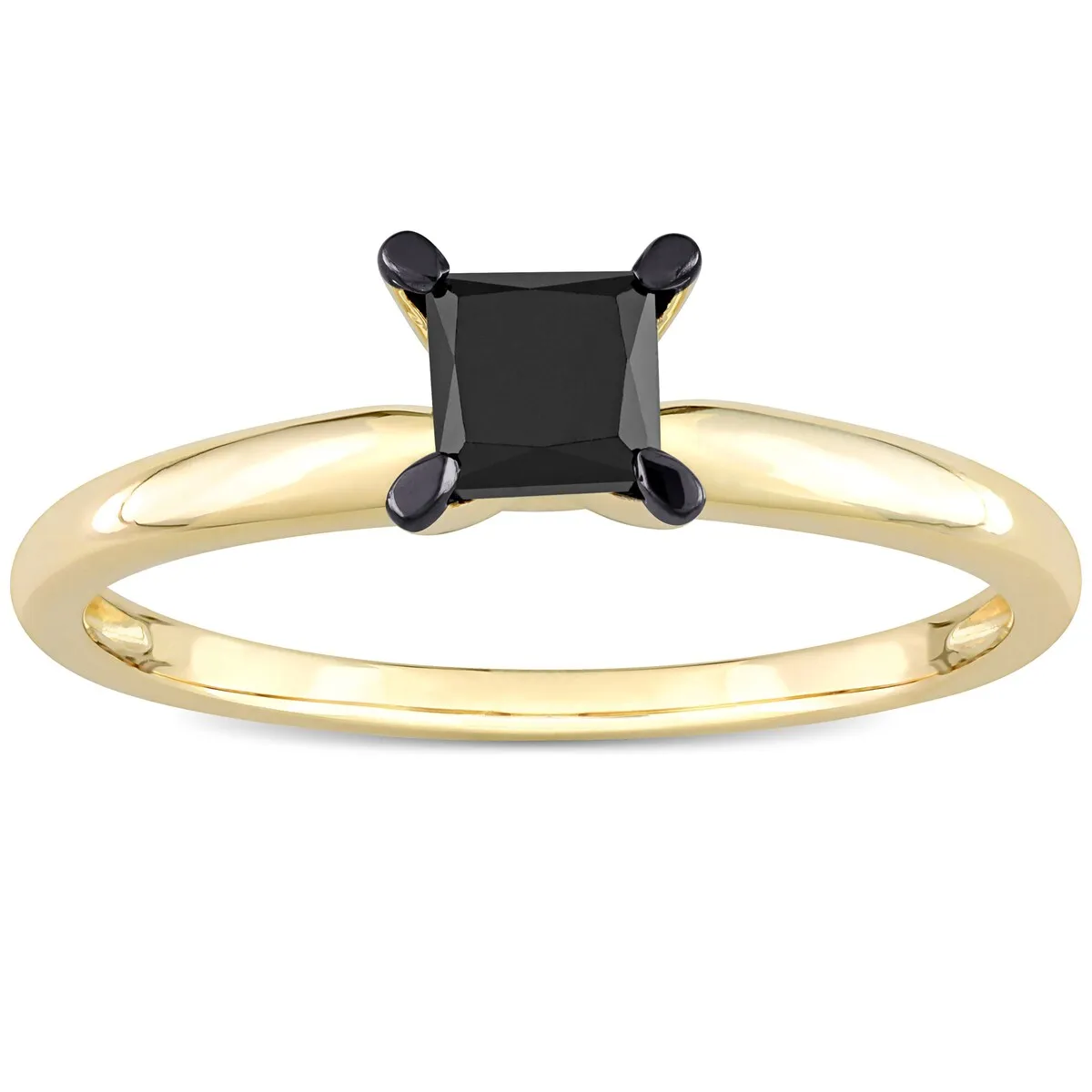 Miadora 3/4ct TDW Princess-cut Black Diamond Solitaire Engagement Ring in 14k Yellow Gold sold by Zulily product image thumbnail 3