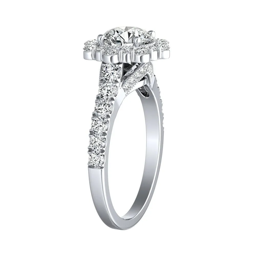 Auriya 14k Gold Vintage Round 4ct Moissanite and 3/4ctw Halo Diamond Engagement Ring sold by Zulily
