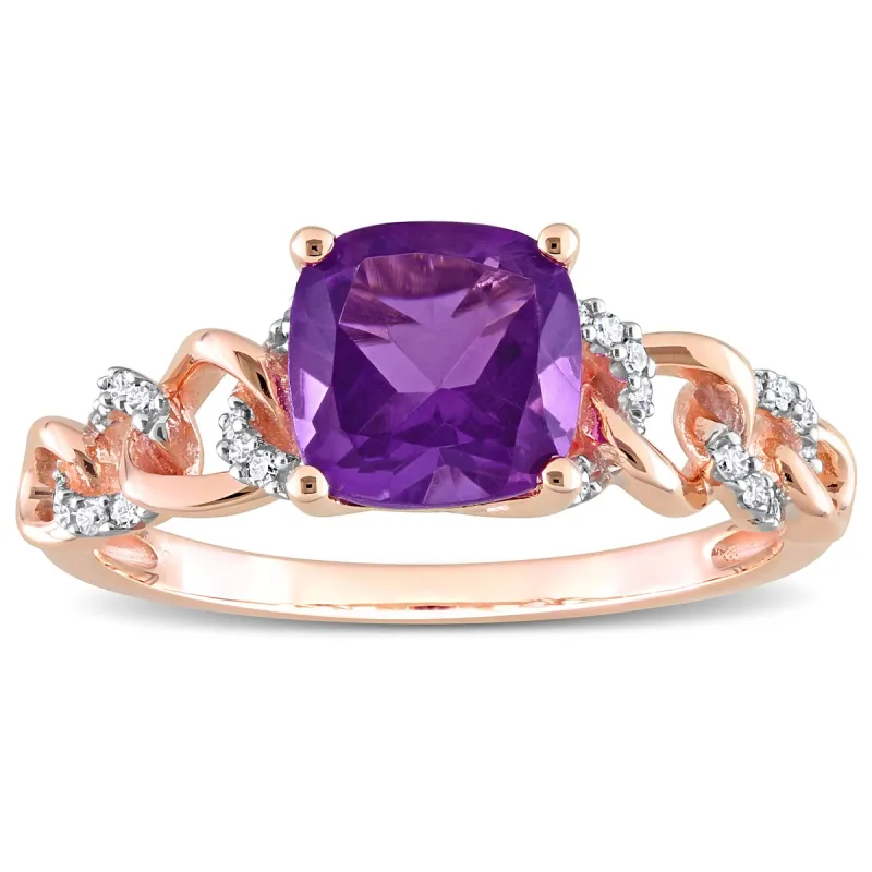 Miadora Cushion African Amethyst and 1/10ct TDW Diamond Link Engagement Ring in 10k Rose Gold sold by Zulily