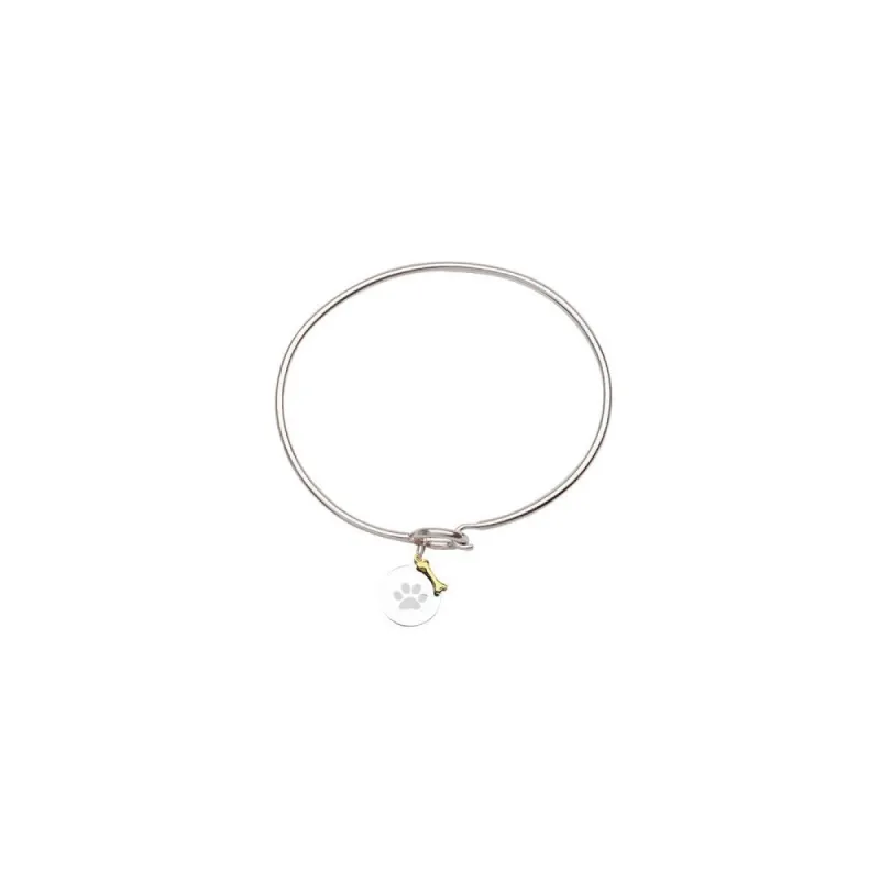 Curata 925 Sterling Silver 14k Gold Bone Paw Print Disk Hook Stackable Bangle Bracelet sold by Zulily