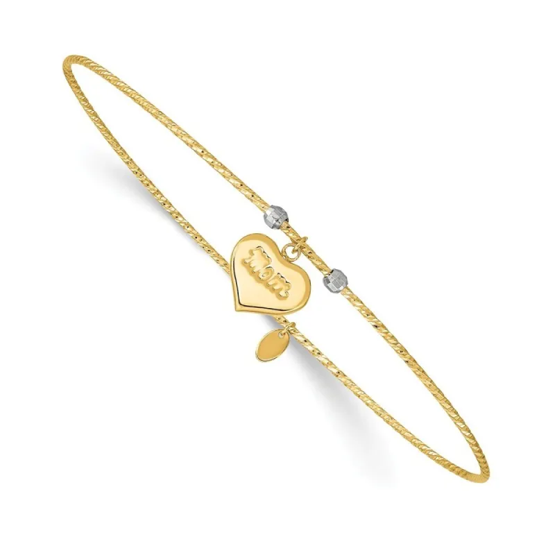 Curata 14k Yellow Gold Mom Heart Tag Stackable Bangle Bracelet sold by Zulily