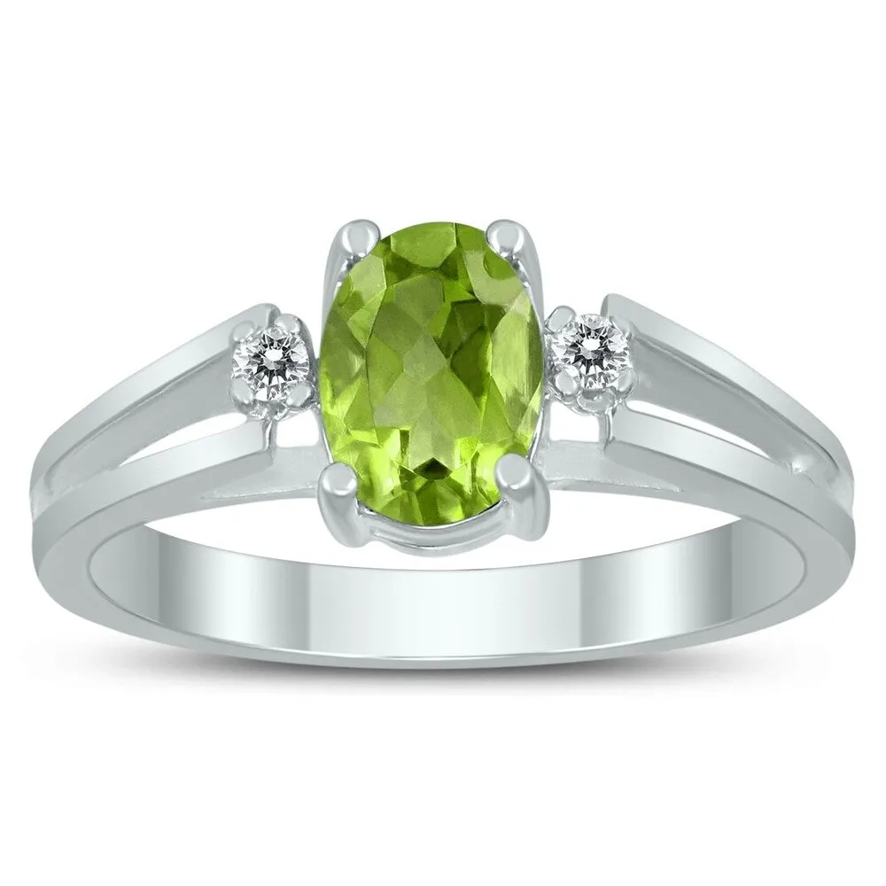 7X5MM Peridot and Diamond Open Three Stone Ring in 10K White Gold sold by Zulily