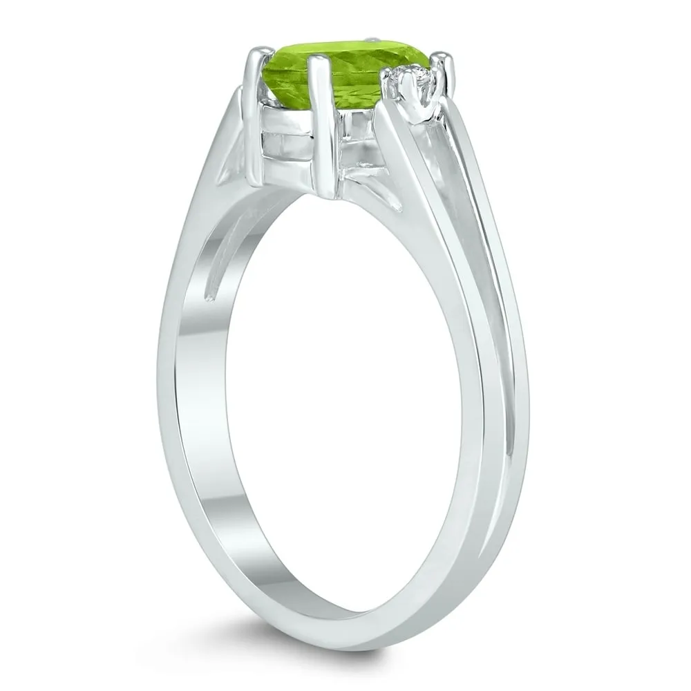 7X5MM Peridot and Diamond Open Three Stone Ring in 10K White Gold sold by Zulily product image thumbnail 2