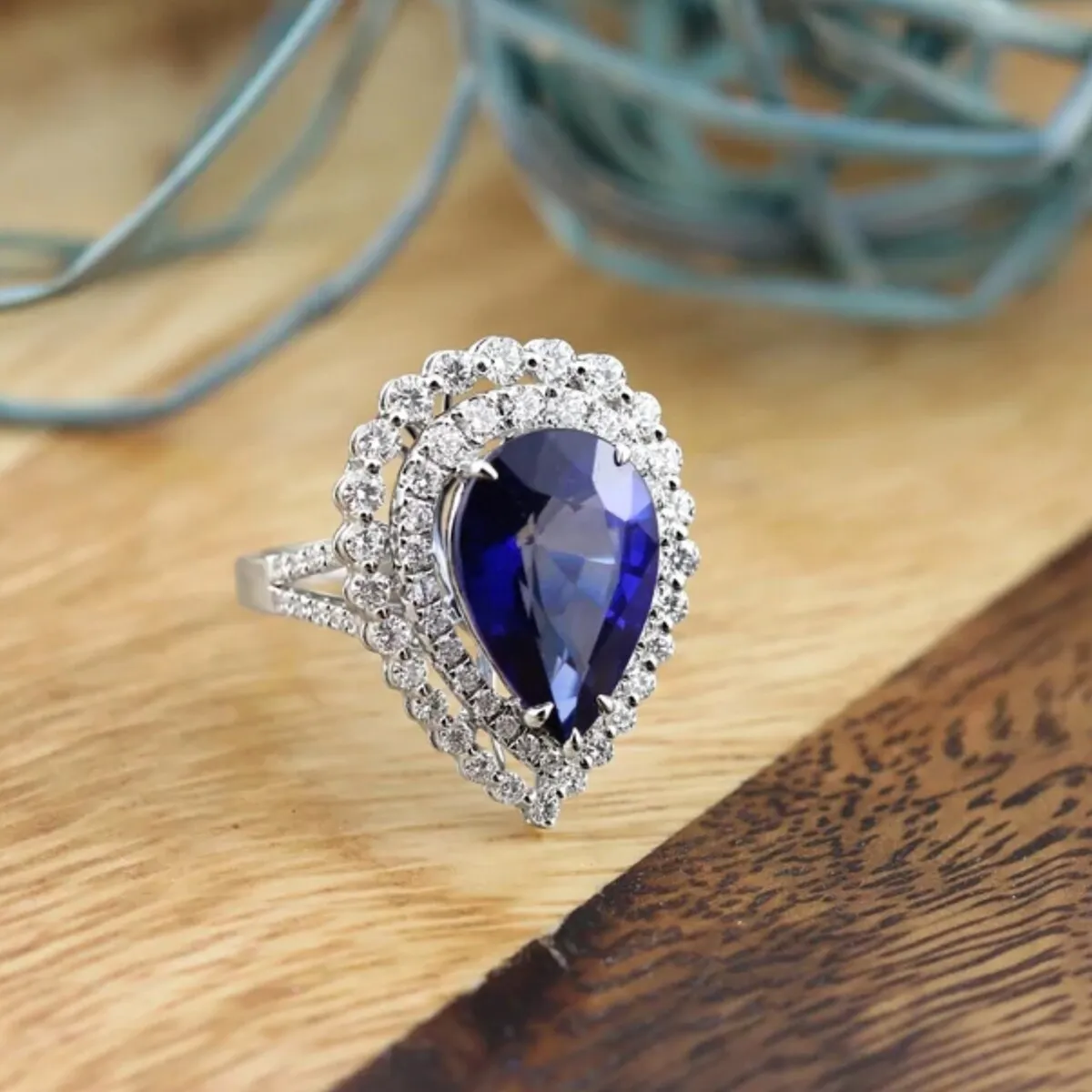 Auriya 18k Gold 8 1/2ct Pear-cut Sapphire Halo Diamond Engagement Ring 1 5/8cttw sold by Zulily