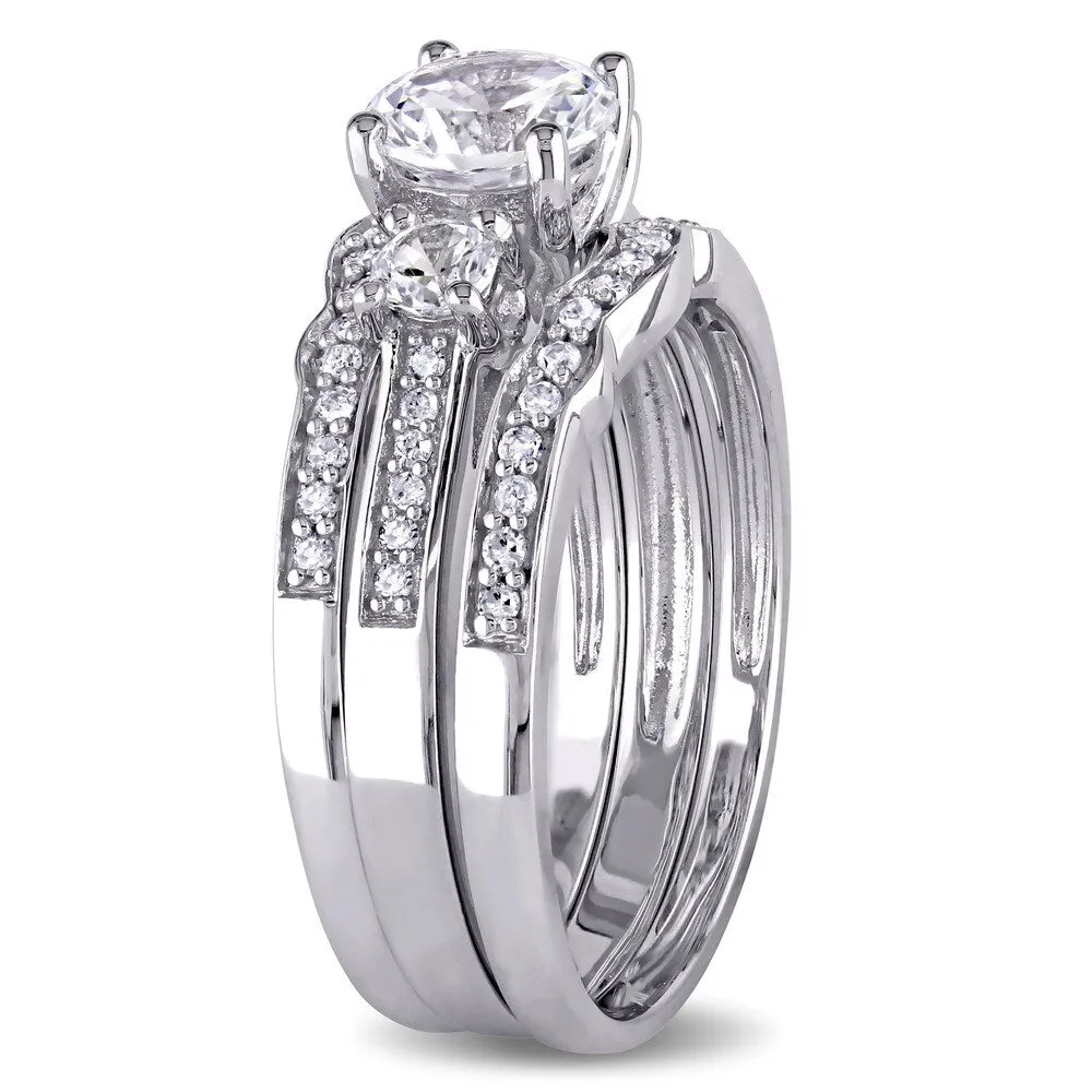 Miadora Signature Collection 10k White Gold Created White Sapphire and 1/4ct TDW Diamond Bridal Set sold by Zulily product image thumbnail 2