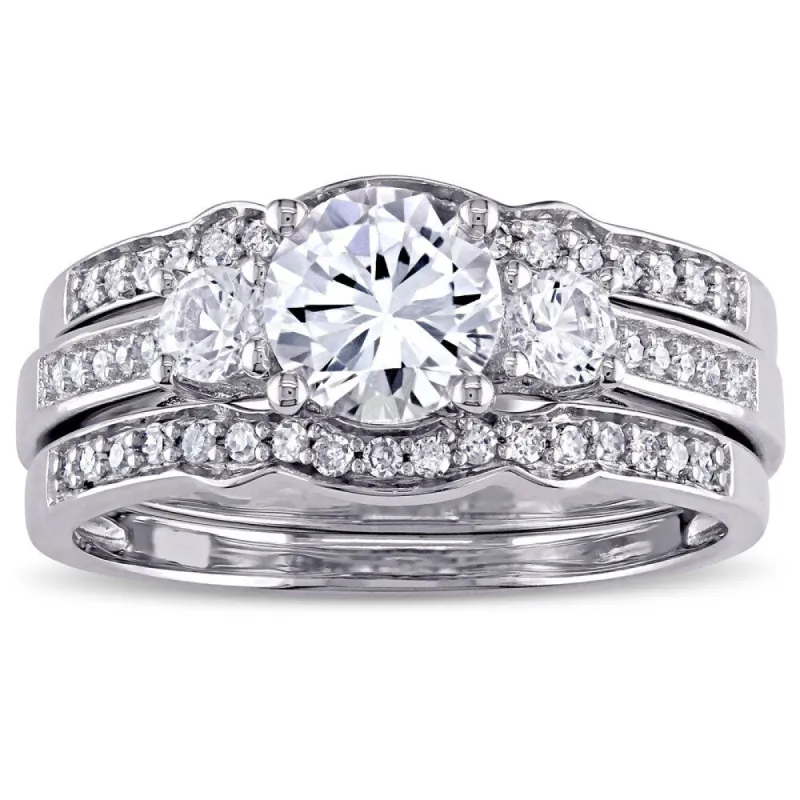 Miadora Signature Collection 10k White Gold Created White Sapphire and 1/4ct TDW Diamond Bridal Set sold by Zulily