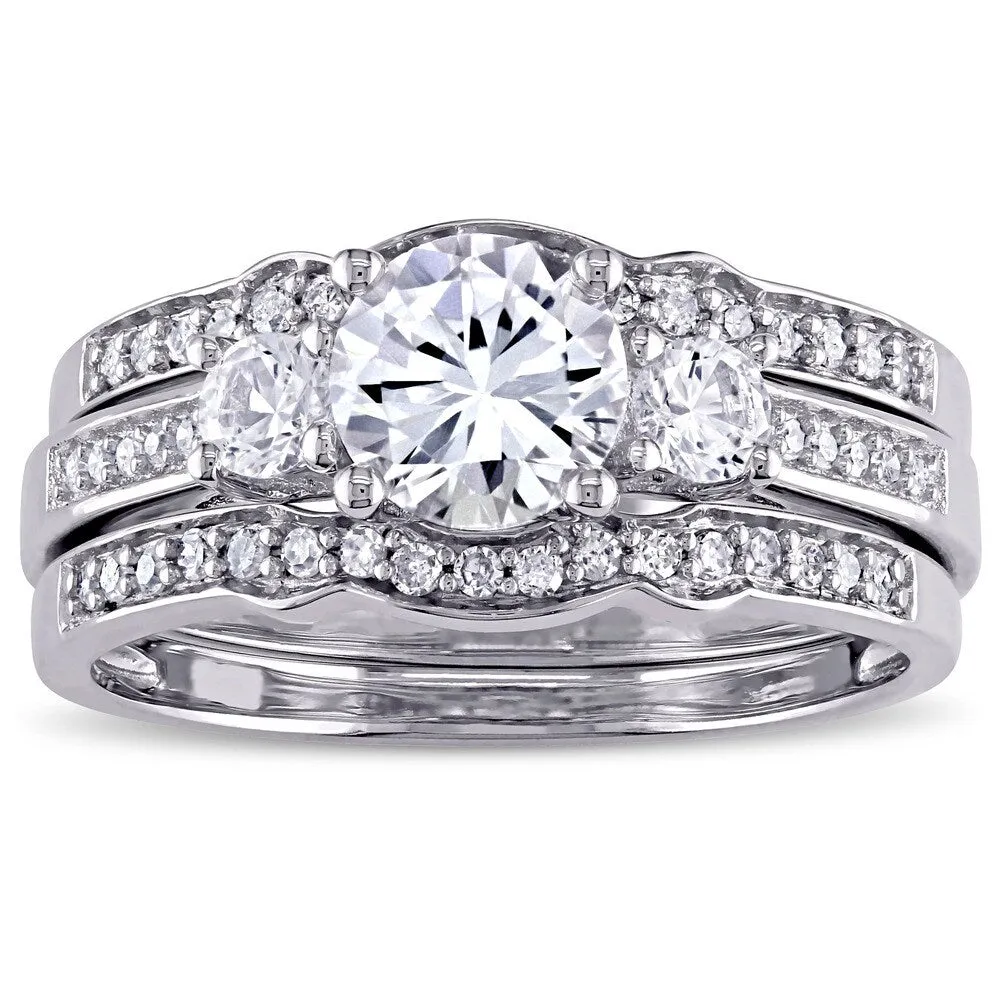Miadora Signature Collection 10k White Gold Created White Sapphire and 1/4ct TDW Diamond Bridal Set sold by Zulily