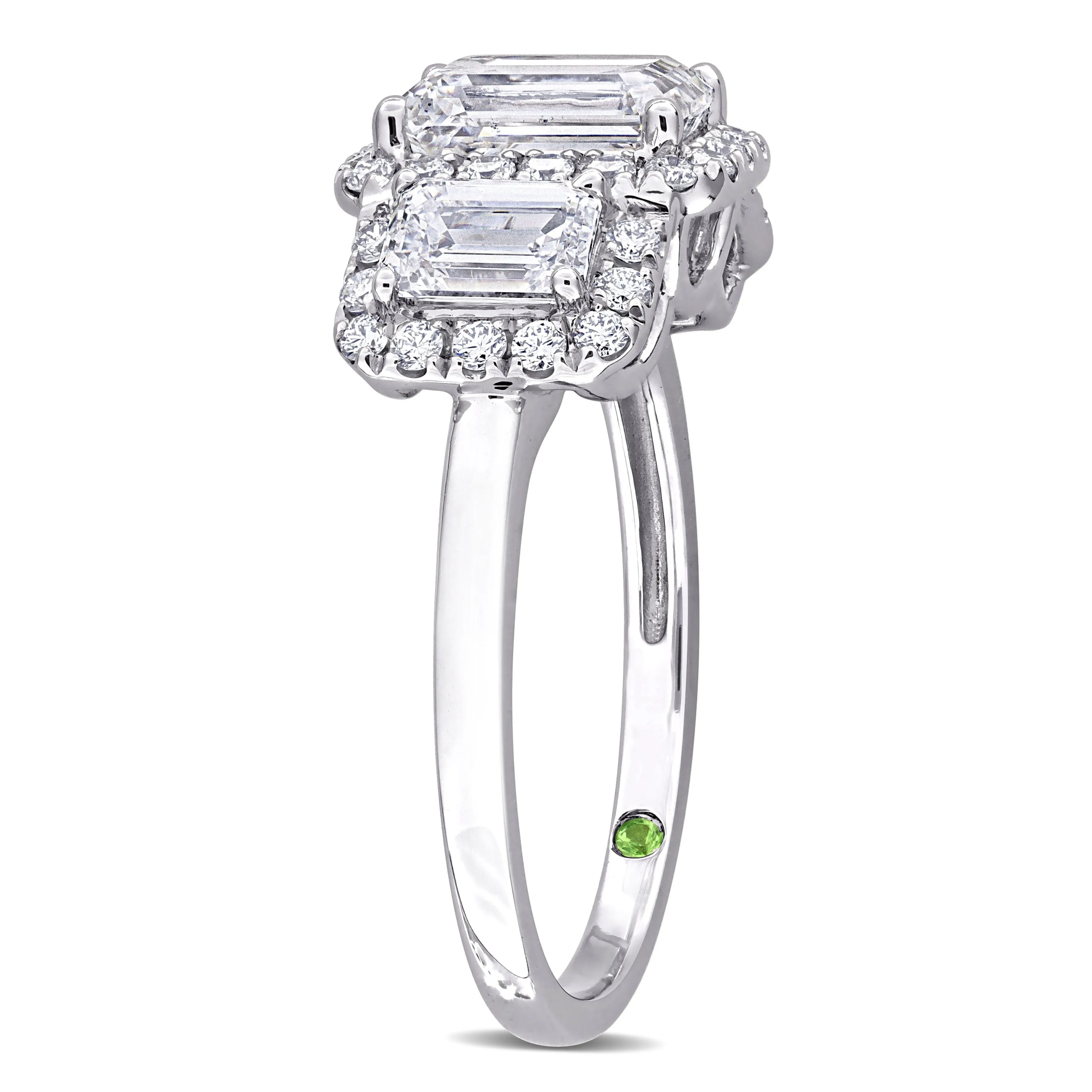 Created Forever 3ct TDW Emerald-Cut Lab-Grown Diamond and Tsavorite Accent 3-Stone Ring in 14k White Gold sold by Zulily product image thumbnail 3