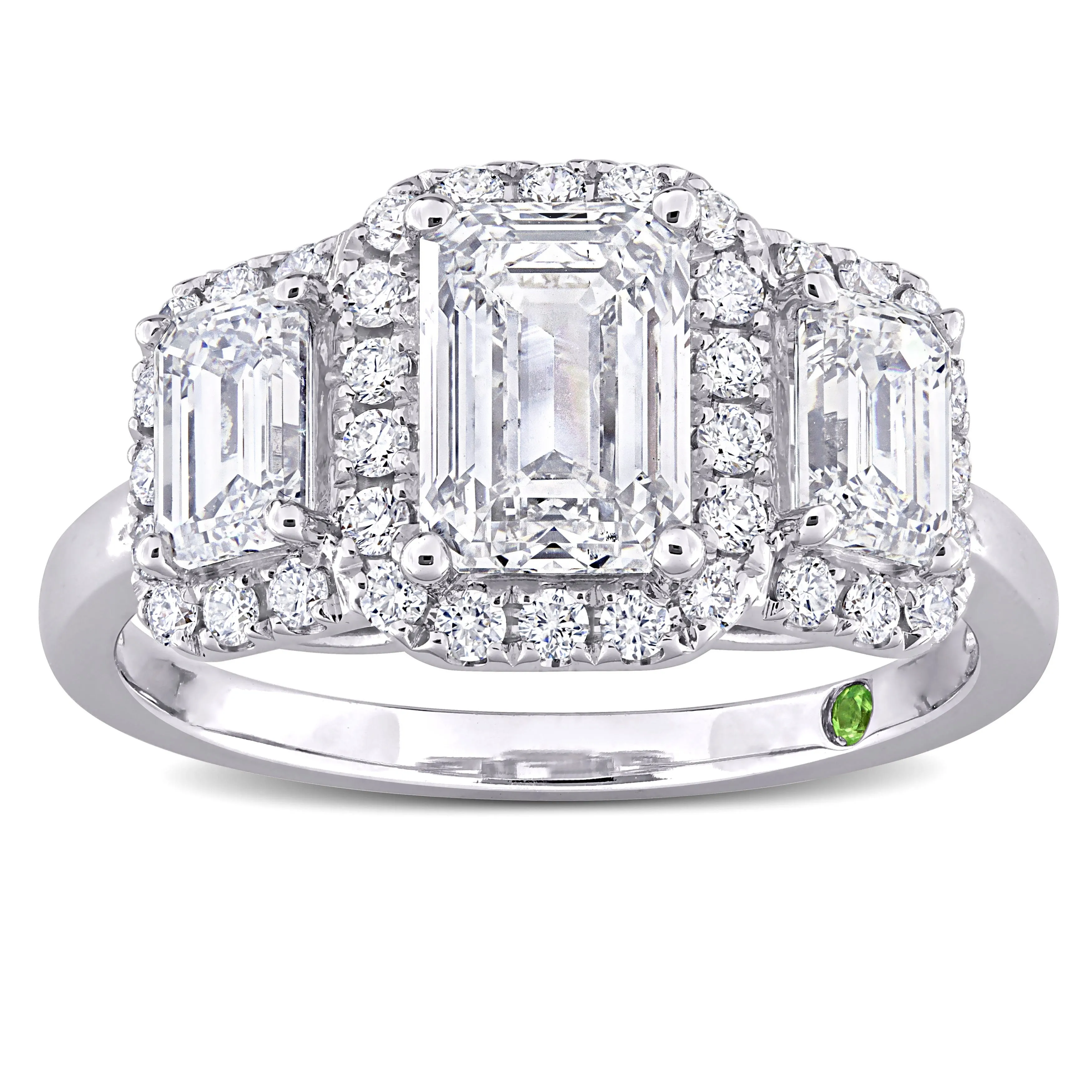 Created Forever 3ct TDW Emerald-Cut Lab-Grown Diamond and Tsavorite Accent 3-Stone Ring in 14k White Gold sold by Zulily product image thumbnail 2