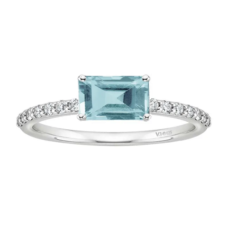 Sterling Silver with Natural Aquamarine & White Topaz Engagement Ring sold by Zulily