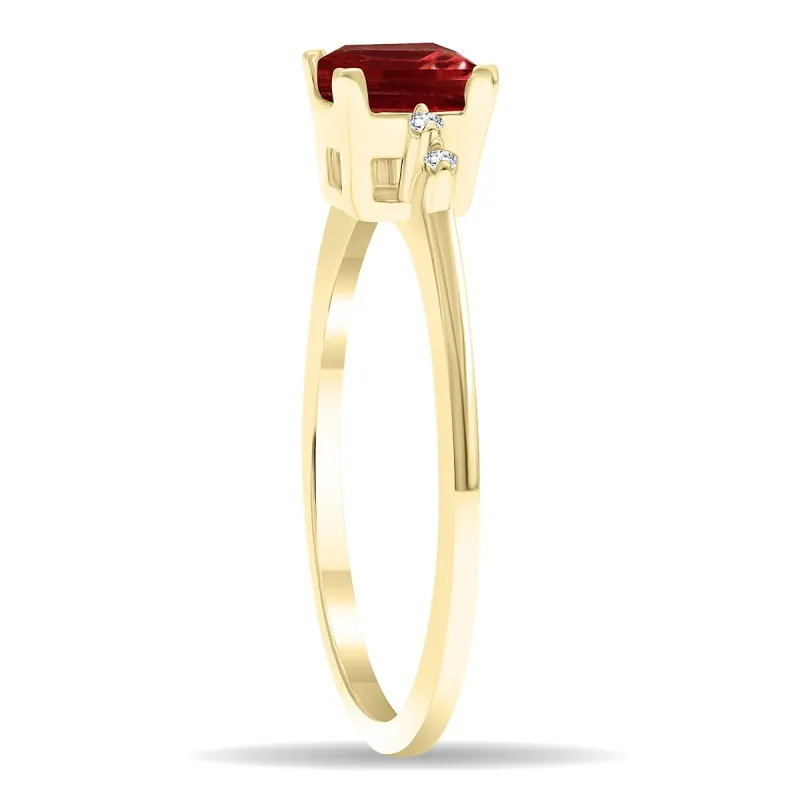 Women's Square Shaped Garnet and Diamond Sparkle Ring in 10K Yellow Gold sold by Zulily