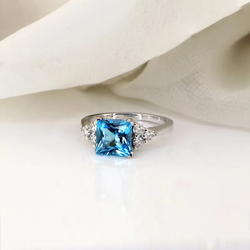 Auriya 3 1/10ct Princess-cut Sky Blue Topaz and Diamond Engagement Ring 1/3ctw 14k Gold sold by Zulily