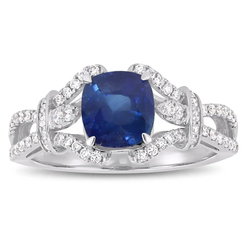 Miadora 14k White Gold Blue Sapphire & 1/3ct TDW Diamond Vintage Engagement Ring sold by Zulily