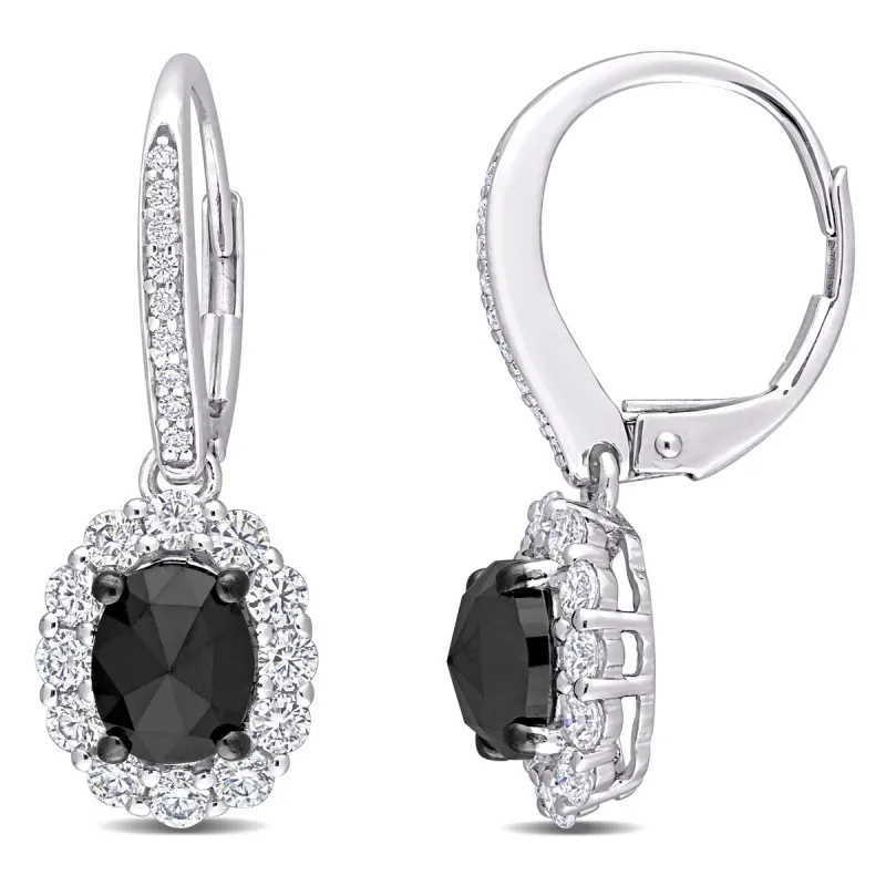 Miadora 10k White Gold 1 1/2ct TDW Oval Black Diamond and Created Moissanite Halo Drop Earrings sold by Zulily