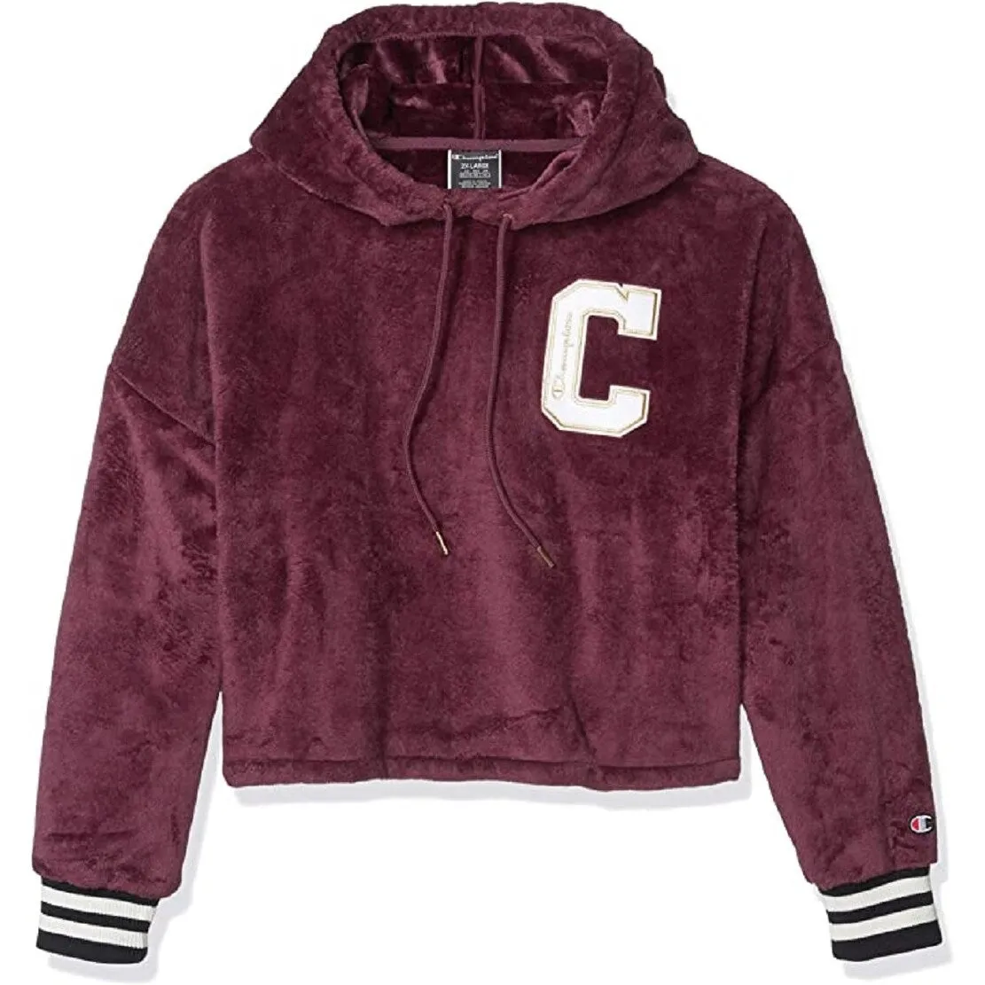 Champion Women's Super Fleece Faux Cropped Cut Off Po Hood Purple Size X-Large sold by Zulily product image thumbnail 3