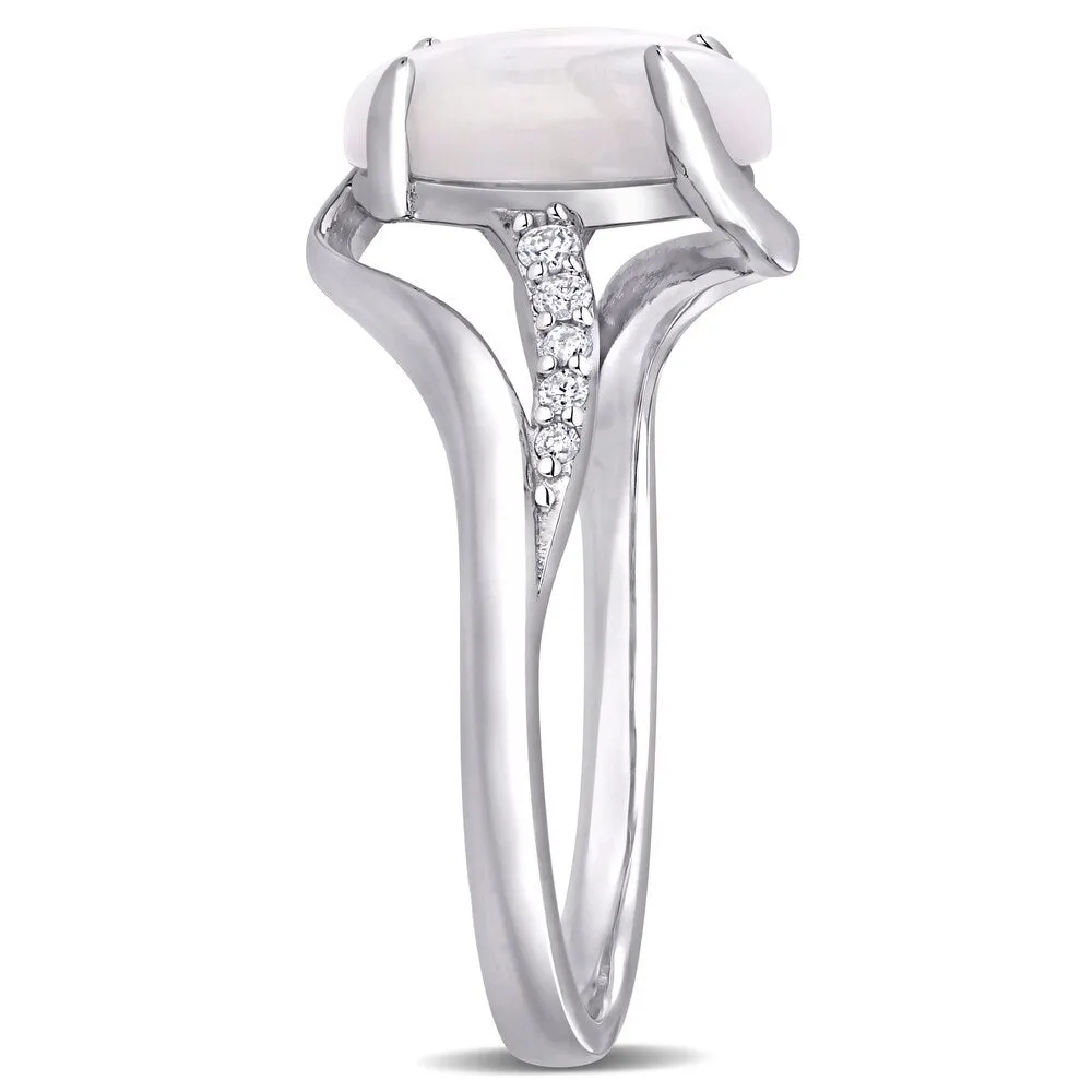 Miadora Sterling Silver Oval-Cut Opal and 1/10ct TDW Diamond Bypass Ring sold by Zulily product image thumbnail 2