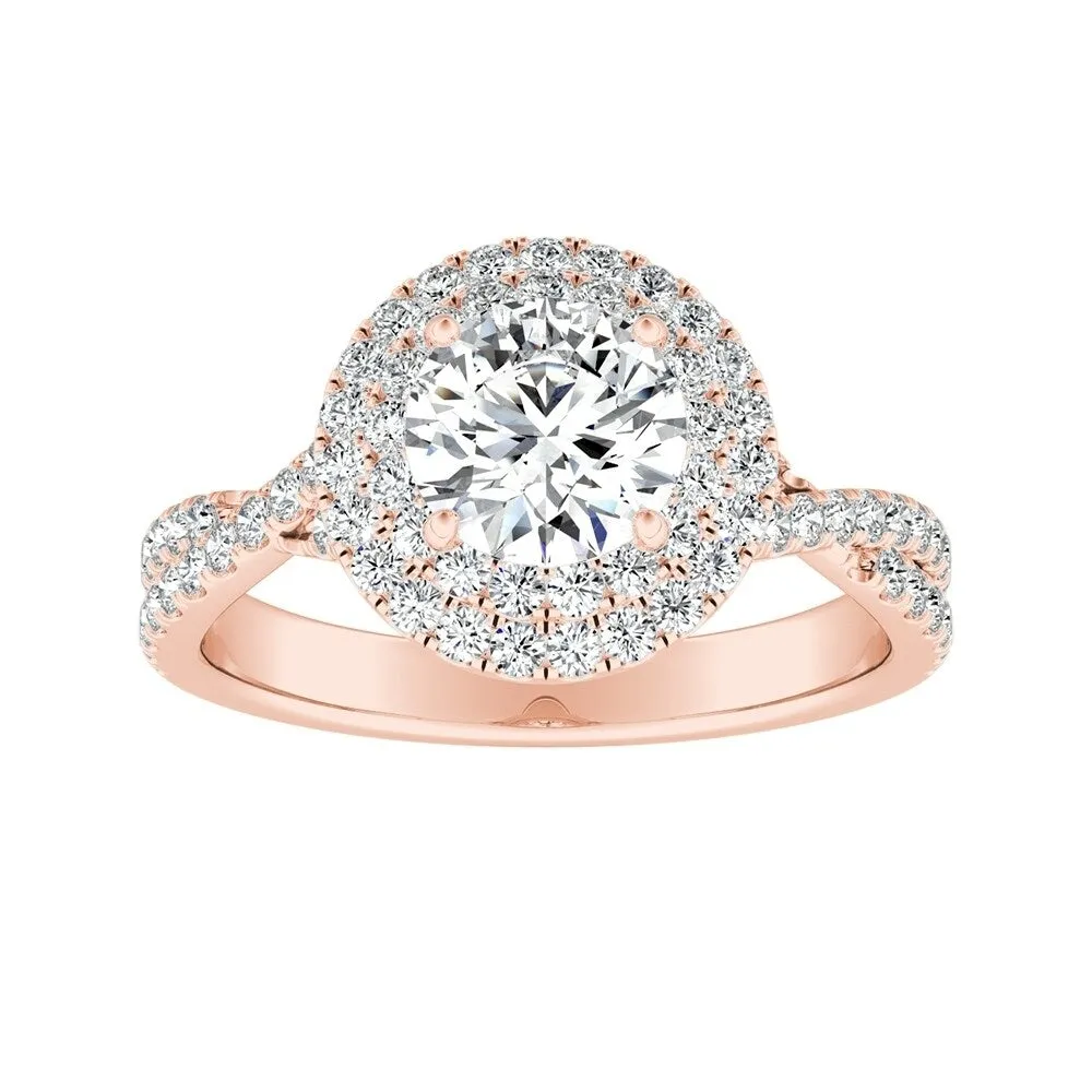 Auriya 14k Gold Round 2 1/2ct Moissanite and 1/2ctw Double Halo Diamond Engagement Ring sold by Zulily product image thumbnail 3