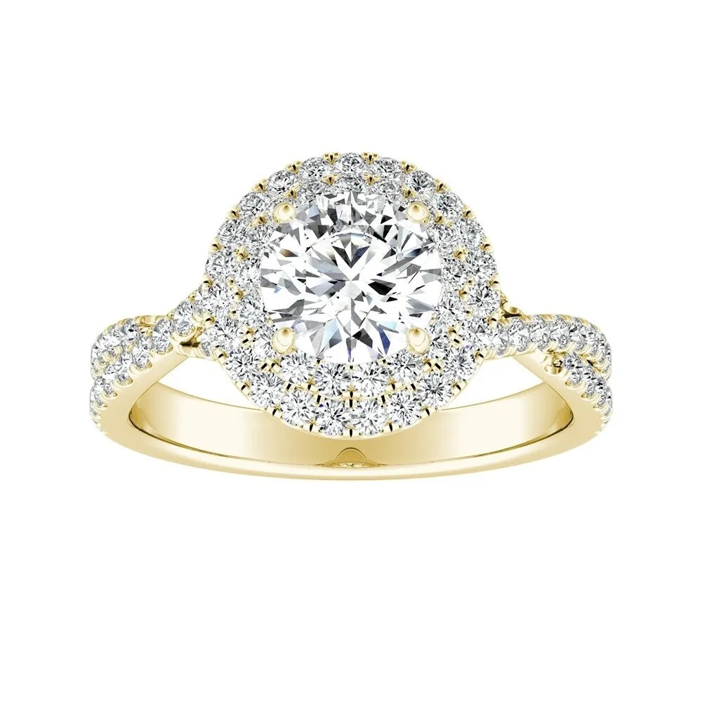 Auriya 14k Gold Round 2 1/2ct Moissanite and 1/2ctw Double Halo Diamond Engagement Ring sold by Zulily product image thumbnail 2
