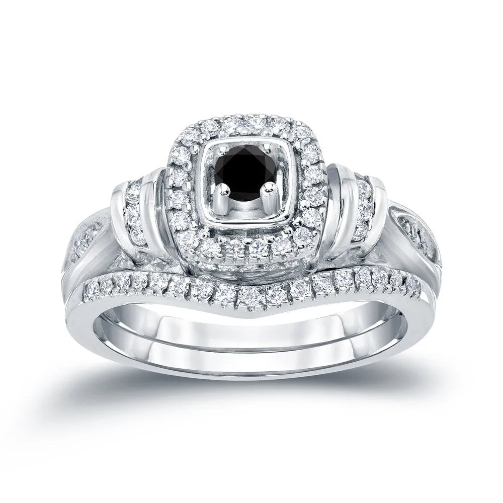 Auriya 1/2ctw Halo Black Diamond Engagement Ring and Wedding Band Set 14k Gold sold by Zulily