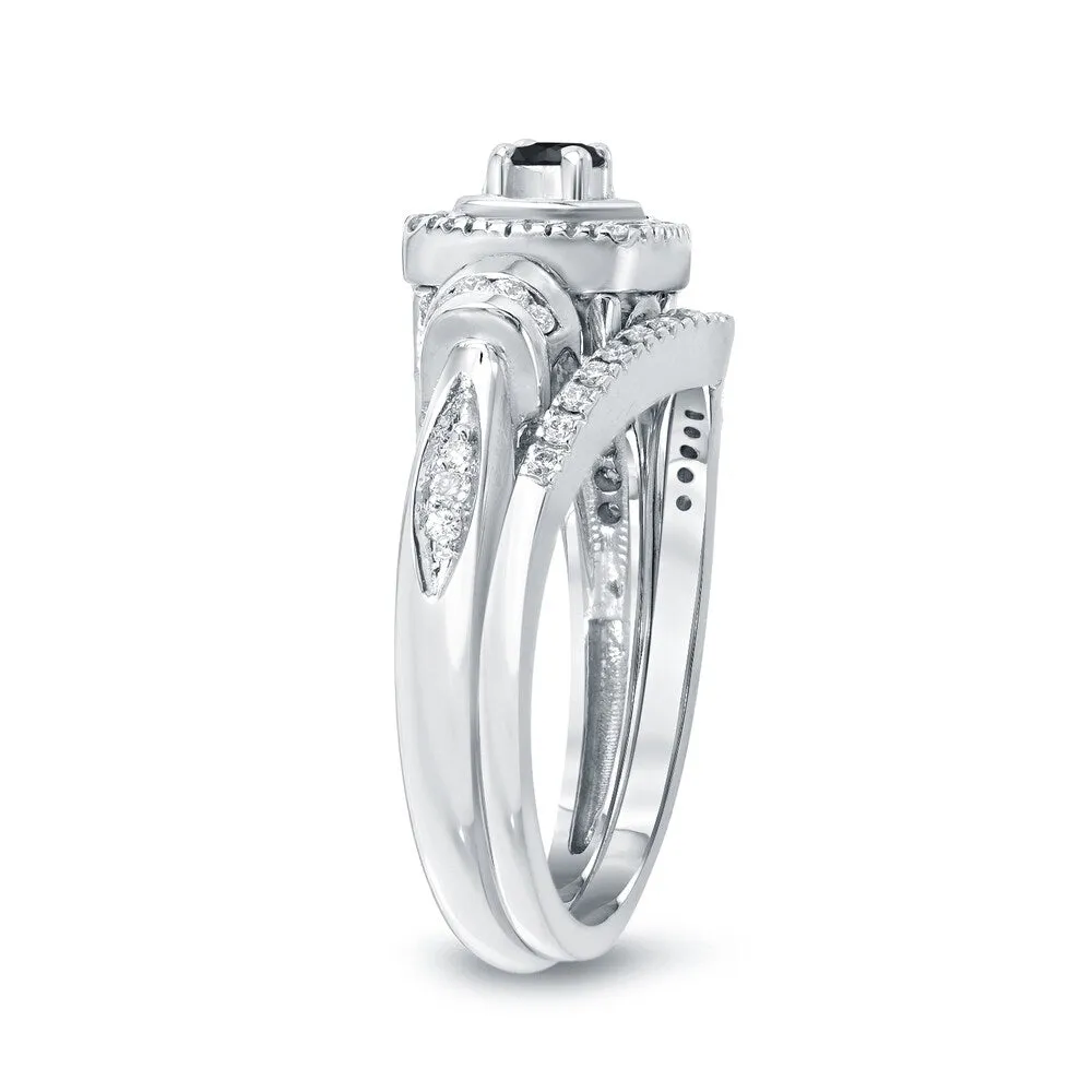 Auriya 1/2ctw Halo Black Diamond Engagement Ring and Wedding Band Set 14k Gold sold by Zulily product image thumbnail 5