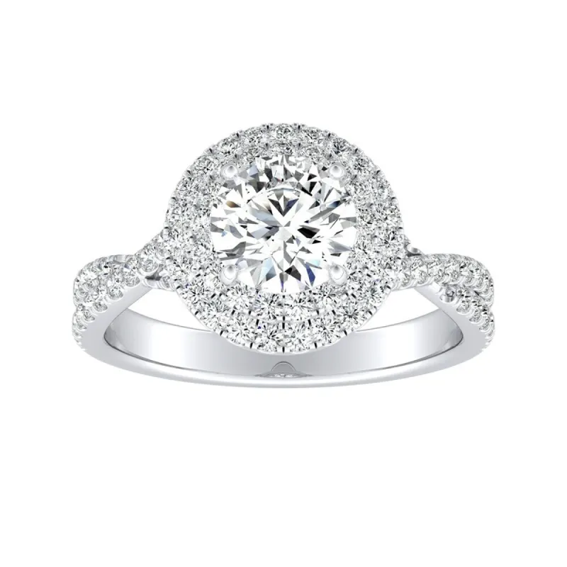 Auriya 14k Gold Round 2 1/2ct Moissanite and 1/2ctw Double Halo Diamond Engagement Ring sold by Zulily