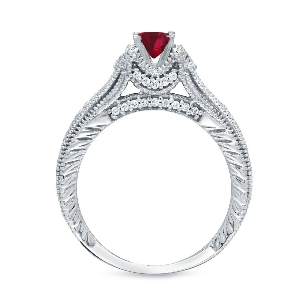 14k Gold 2/5ct Ruby and 1/8ct TDW Round Diamond Engagement Ring by Auriya sold by Zulily product image thumbnail 2