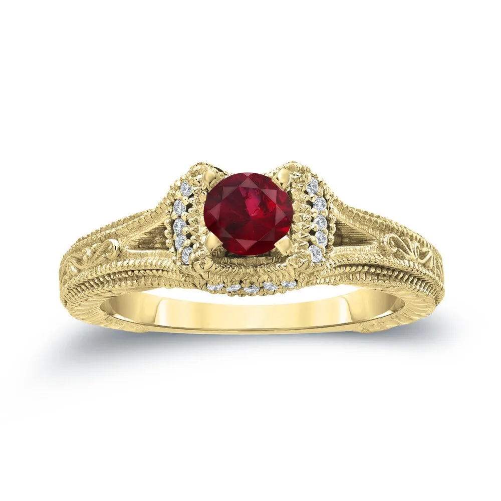 14k Gold 2/5ct Ruby and 1/8ct TDW Round Diamond Engagement Ring by Auriya sold by Zulily product image thumbnail 5