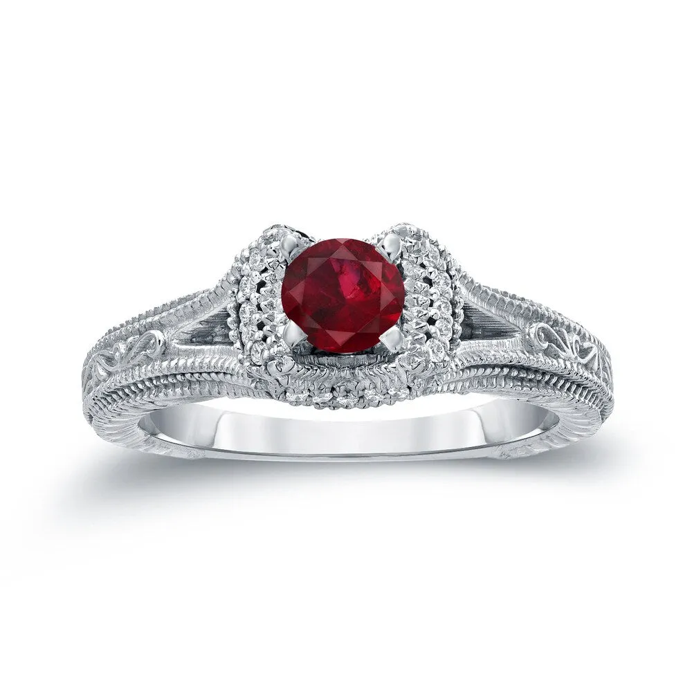 14k Gold 2/5ct Ruby and 1/8ct TDW Round Diamond Engagement Ring by Auriya sold by Zulily product image thumbnail 4